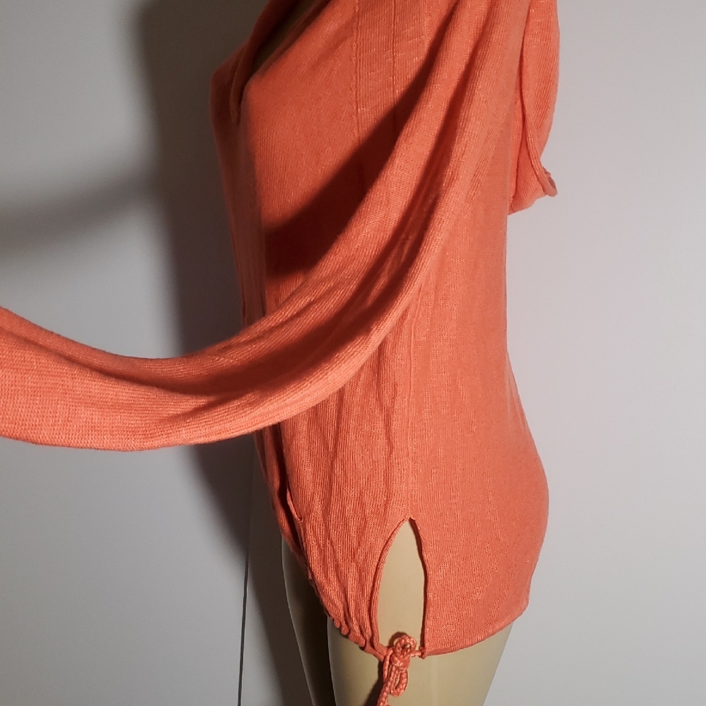 FREE PEOPLE Size XS OPTIMISTIC LINEN BLEND Women's Coral Hooded Pullover Top - Picture 7 of 15